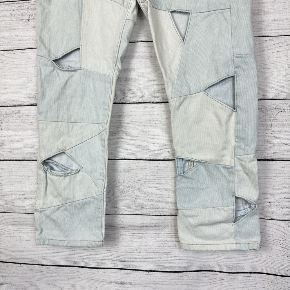 Levi's 501 "Big E" Crop Light Jeans Patchwork Denim Scatter Triangle Holes Sz 26 - Picture 3 of 11
